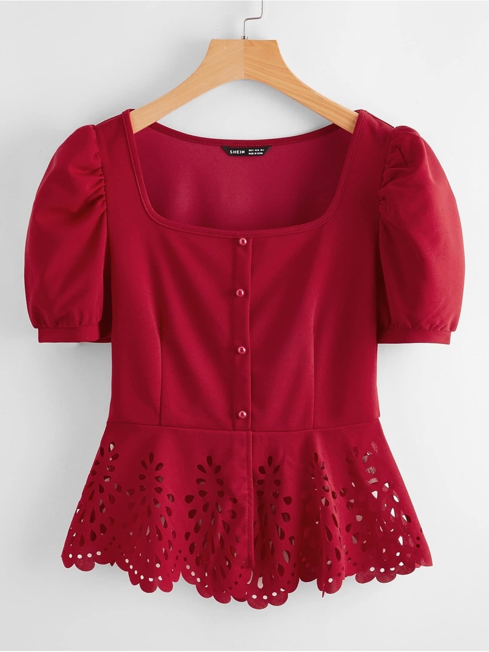 SHEIN Crimson Square-Neck Peplum Blouse